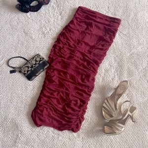 Red strapless ruched party dress